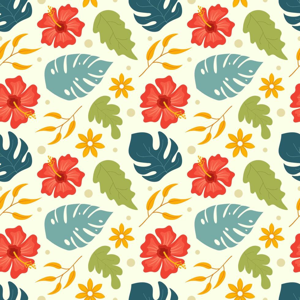 Floral Seamless Pattern Design Illustration with Blooming Branches and Leaf Flower in Hand-Drawn Cartoon Style Template vector