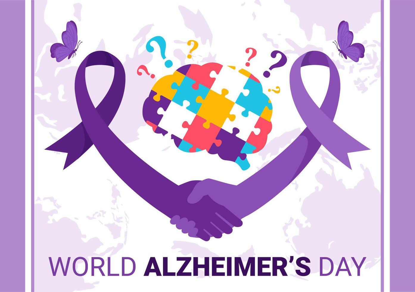 World Alzheimer's Day Illustration featuring an Elderly and a Brain Jigsaw Puzzle Symbolizing Memories on a Purple Ribbon Flat Background vector