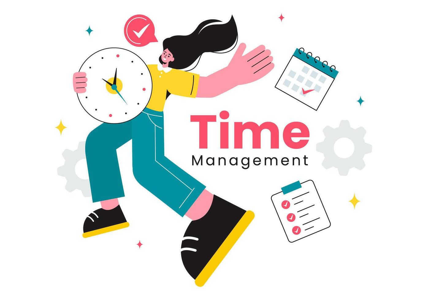 Illustration of Time Management with Clock Controls and Task Planning, Training Activities, and Schedule in a Flat Cartoon Style Background vector