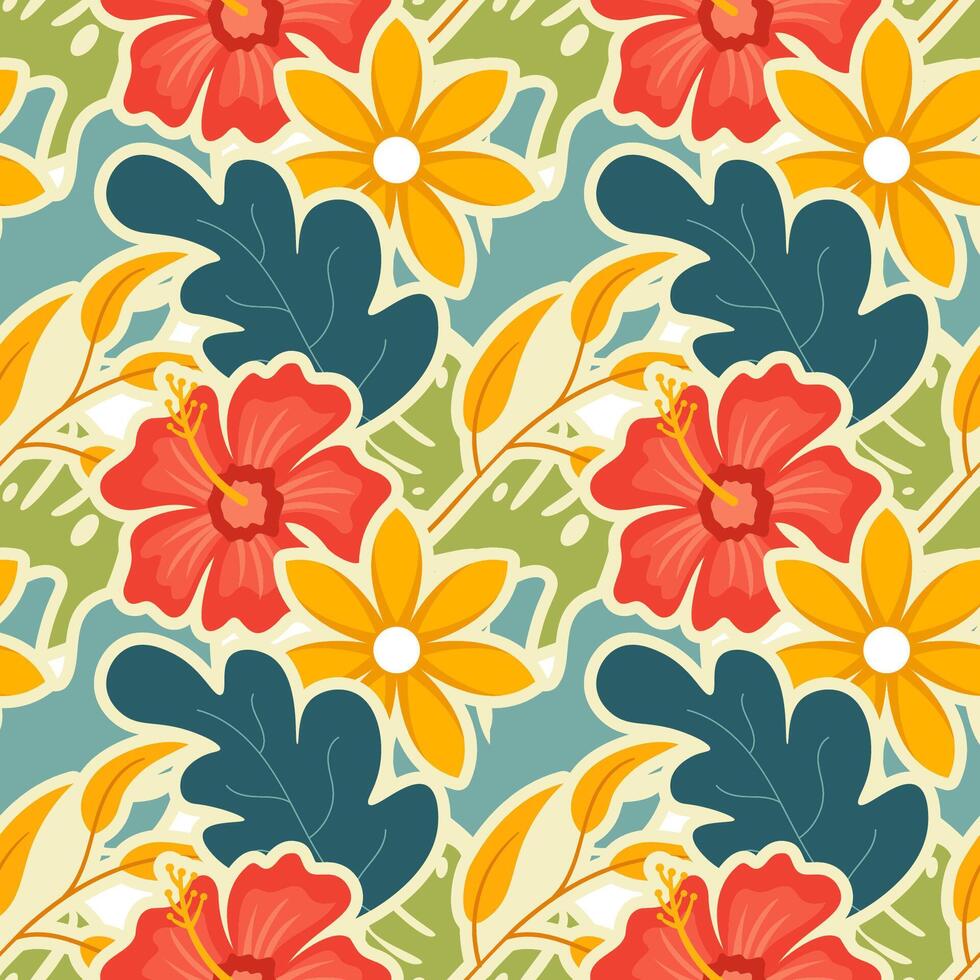 Floral Seamless Pattern Design Illustration with Blooming Branches and Leaf Flower in Hand-Drawn Cartoon Style Template vector