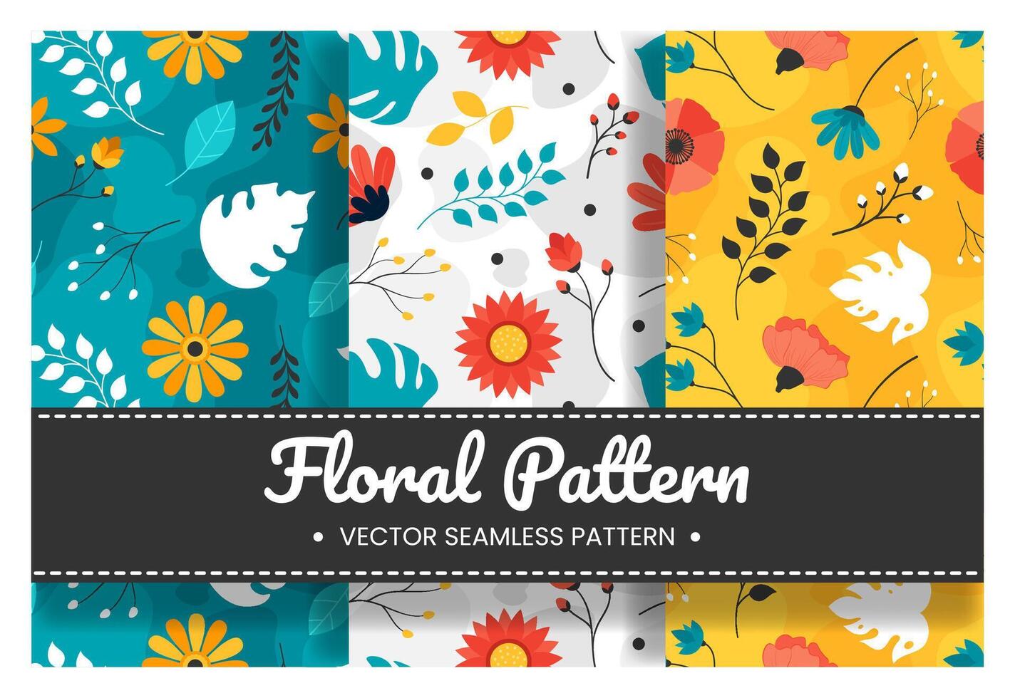 Floral Seamless Pattern Design Illustration with Blooming Branches and Leaf Flower in Hand-Drawn Cartoon Style Template vector