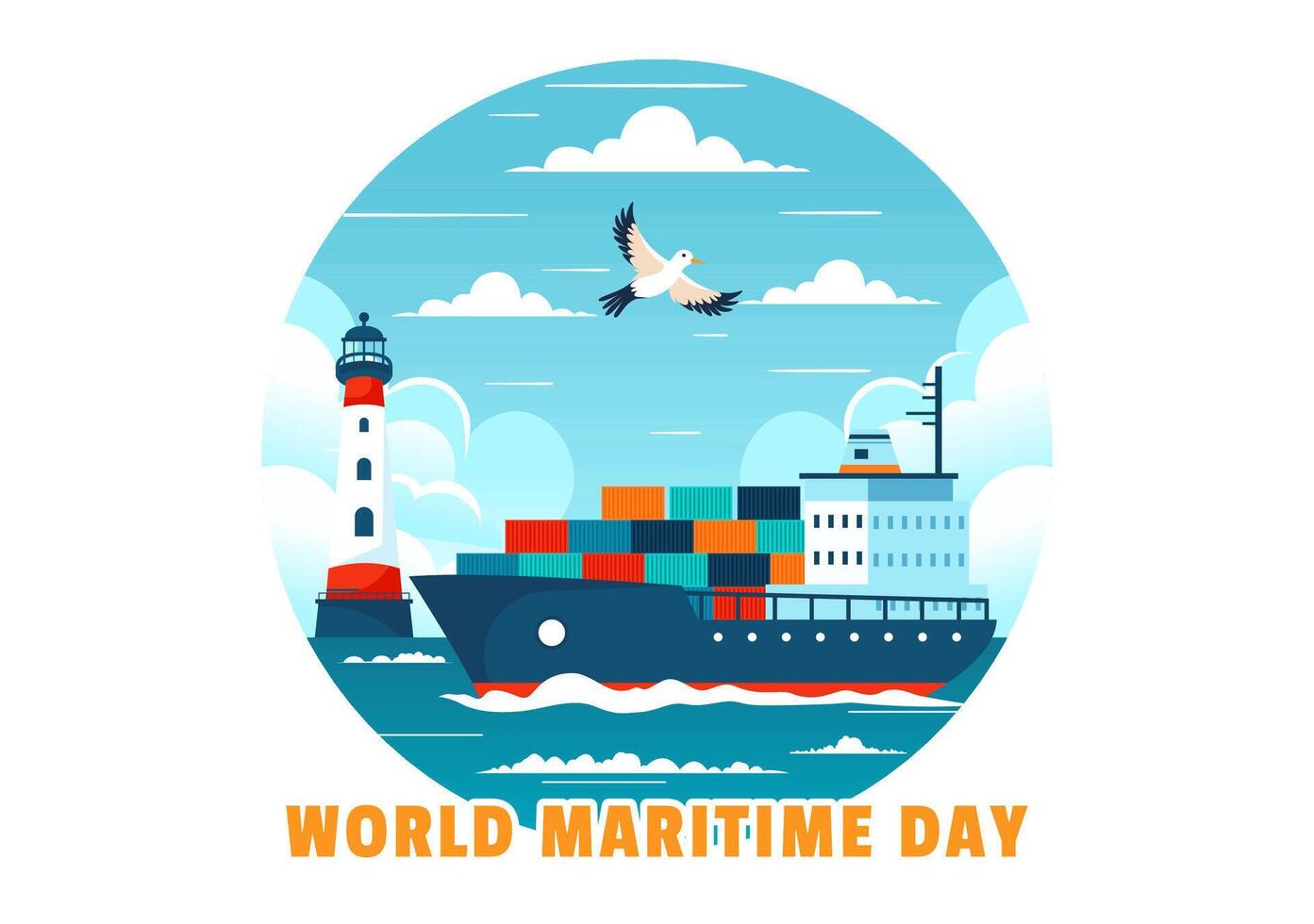 World Maritime Day Illustration with Sea and Ship for Shipping Safety, Security, and the Marine Environment in a Nautical Flat Background vector