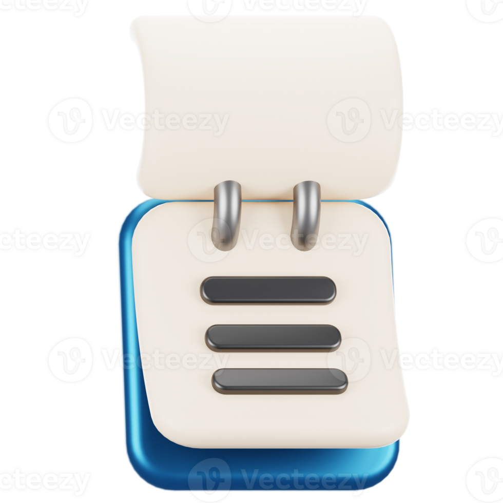 3d rendering notepad with cartoon style. 3d social media icon concept png