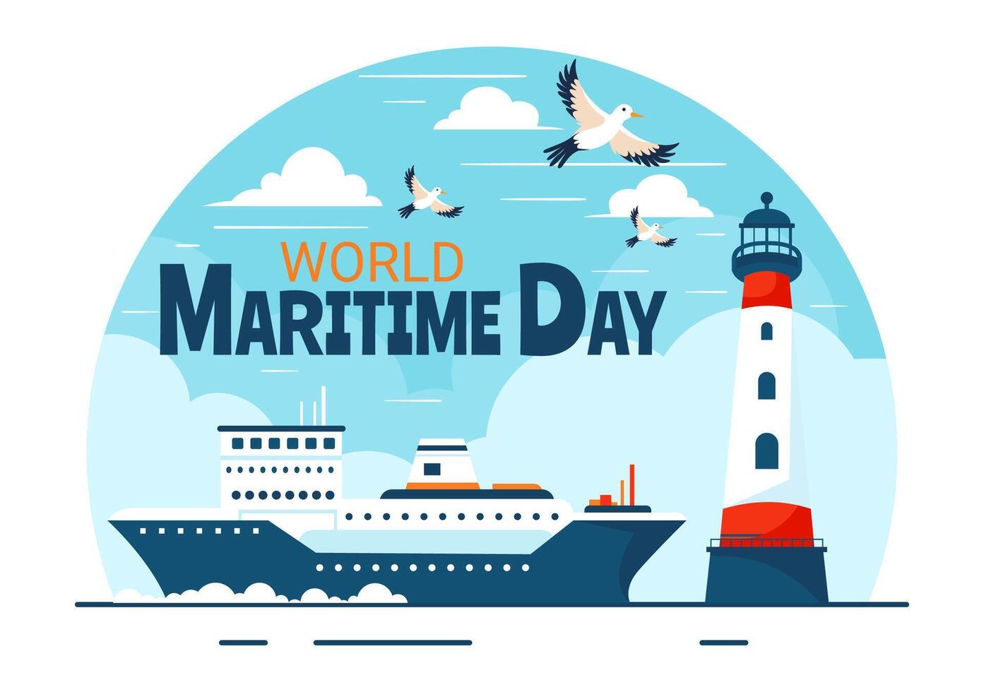 World Maritime Day Illustration with Sea and Ship for Shipping Safety, Security, and the Marine Environment in a Nautical Flat Background vector