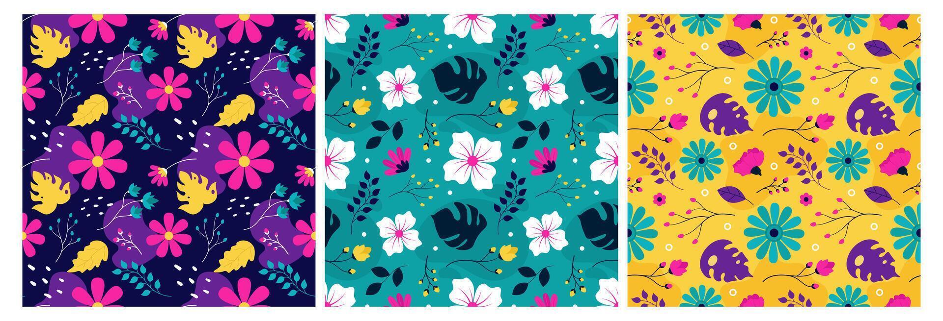 Floral Seamless Pattern Design Illustration with Blooming Branches and Leaf Flower in Hand-Drawn Cartoon Style Template vector