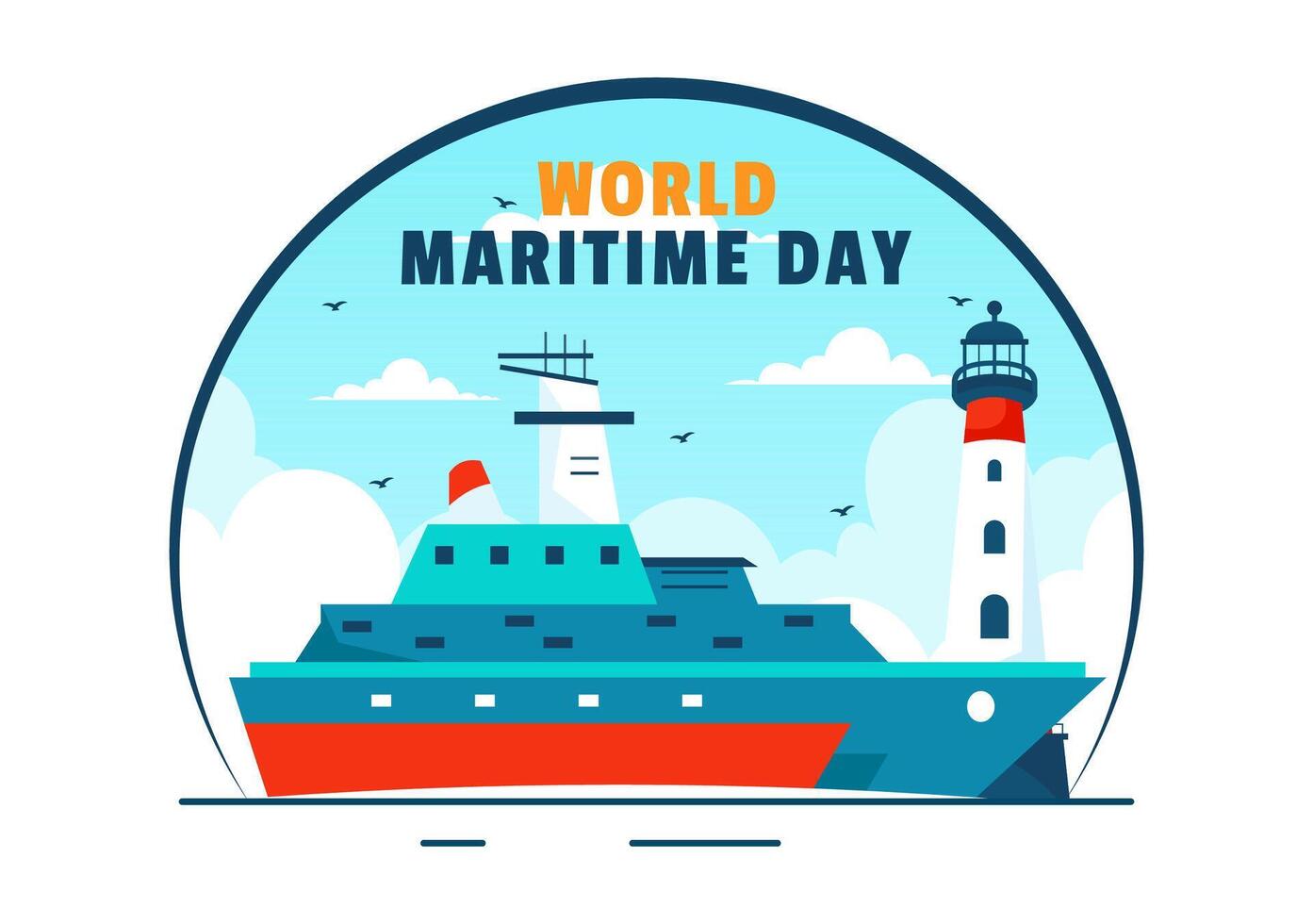 World Maritime Day Illustration with Sea and Ship for Shipping Safety, Security, and the Marine Environment in a Nautical Flat Background vector