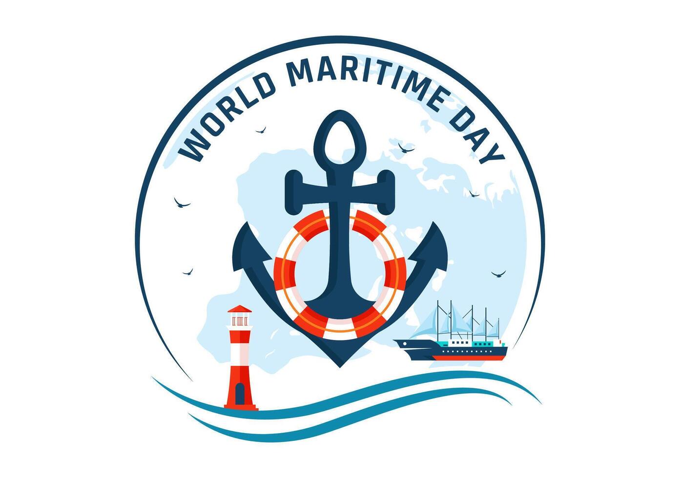 World Maritime Day Illustration with Sea and Ship for Shipping Safety, Security, and the Marine Environment in a Nautical Flat Background vector
