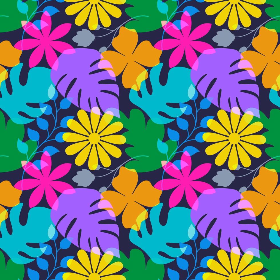 Floral Seamless Pattern Design Illustration with Blooming Branches and Leaf Flower in Hand-Drawn Cartoon Style Template vector