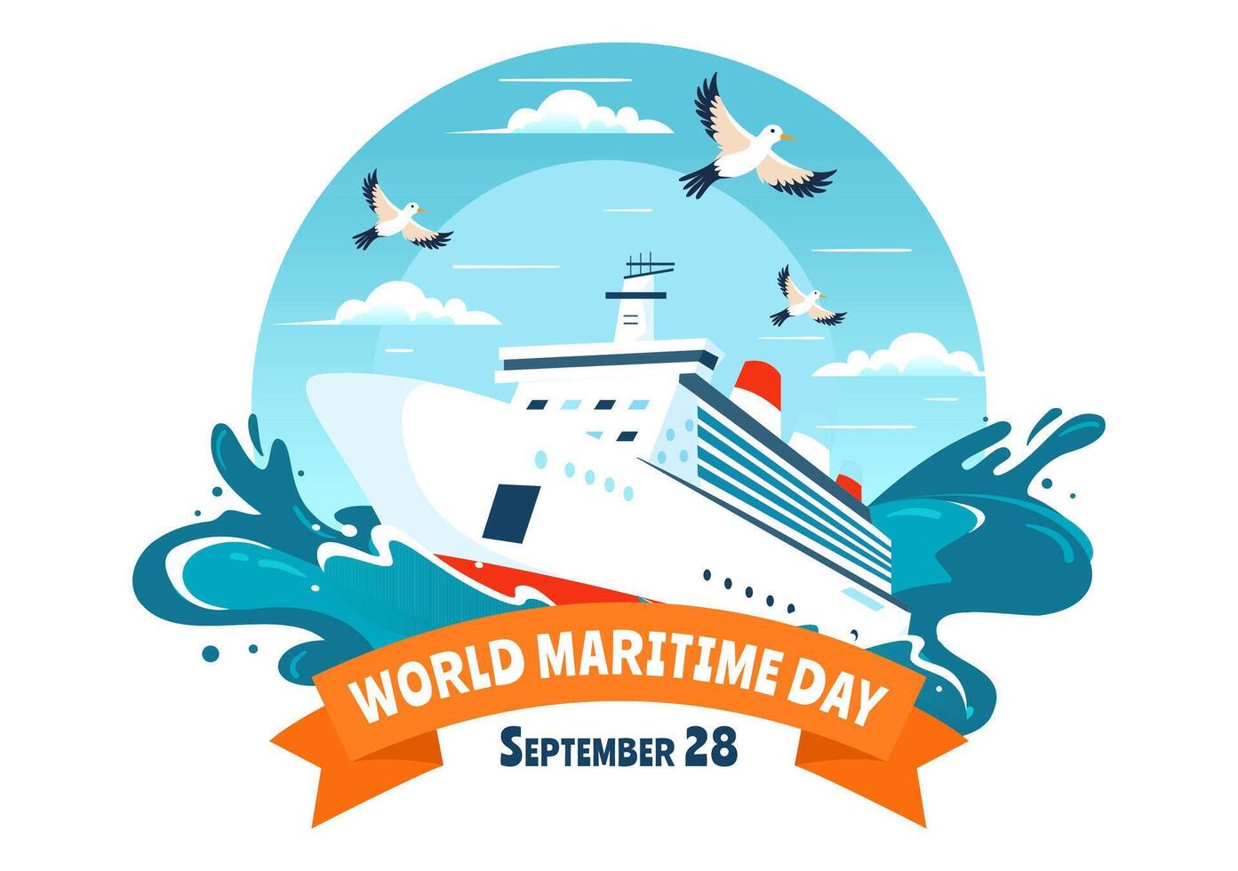 World Maritime Day Illustration with Sea and Ship for Shipping Safety, Security, and the Marine Environment in a Nautical Flat Background vector