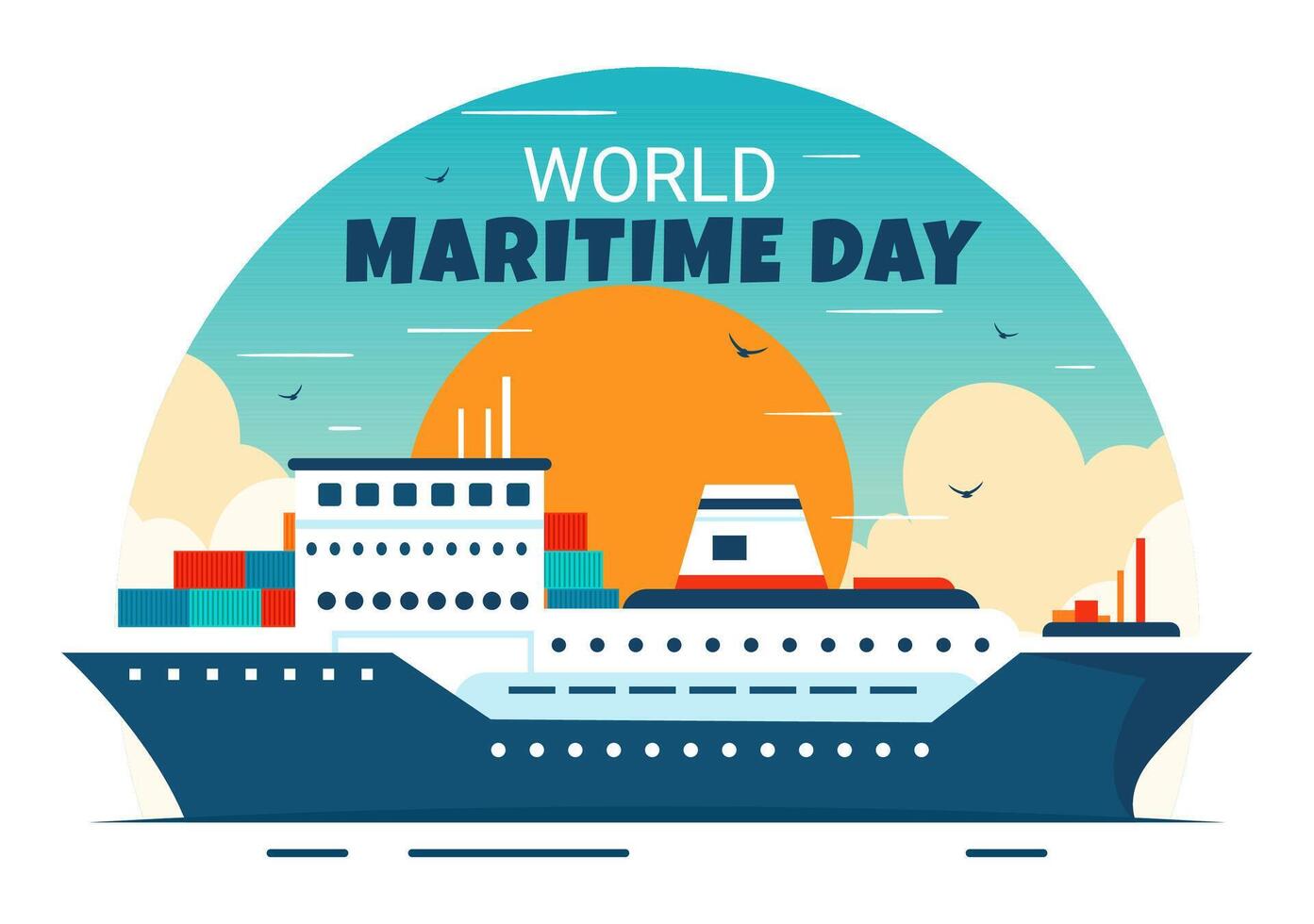 World Maritime Day Illustration with Sea and Ship for Shipping Safety, Security, and the Marine Environment in a Nautical Flat Background vector
