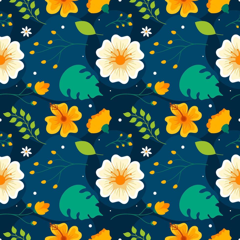 Floral Seamless Pattern Design Illustration with Blooming Branches and Leaf Flower in Hand-Drawn Cartoon Style Template vector