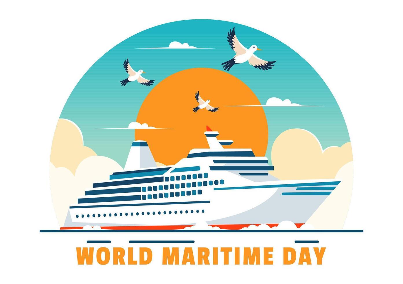 World Maritime Day Illustration with Sea and Ship for Shipping Safety, Security, and the Marine Environment in a Nautical Flat Background vector