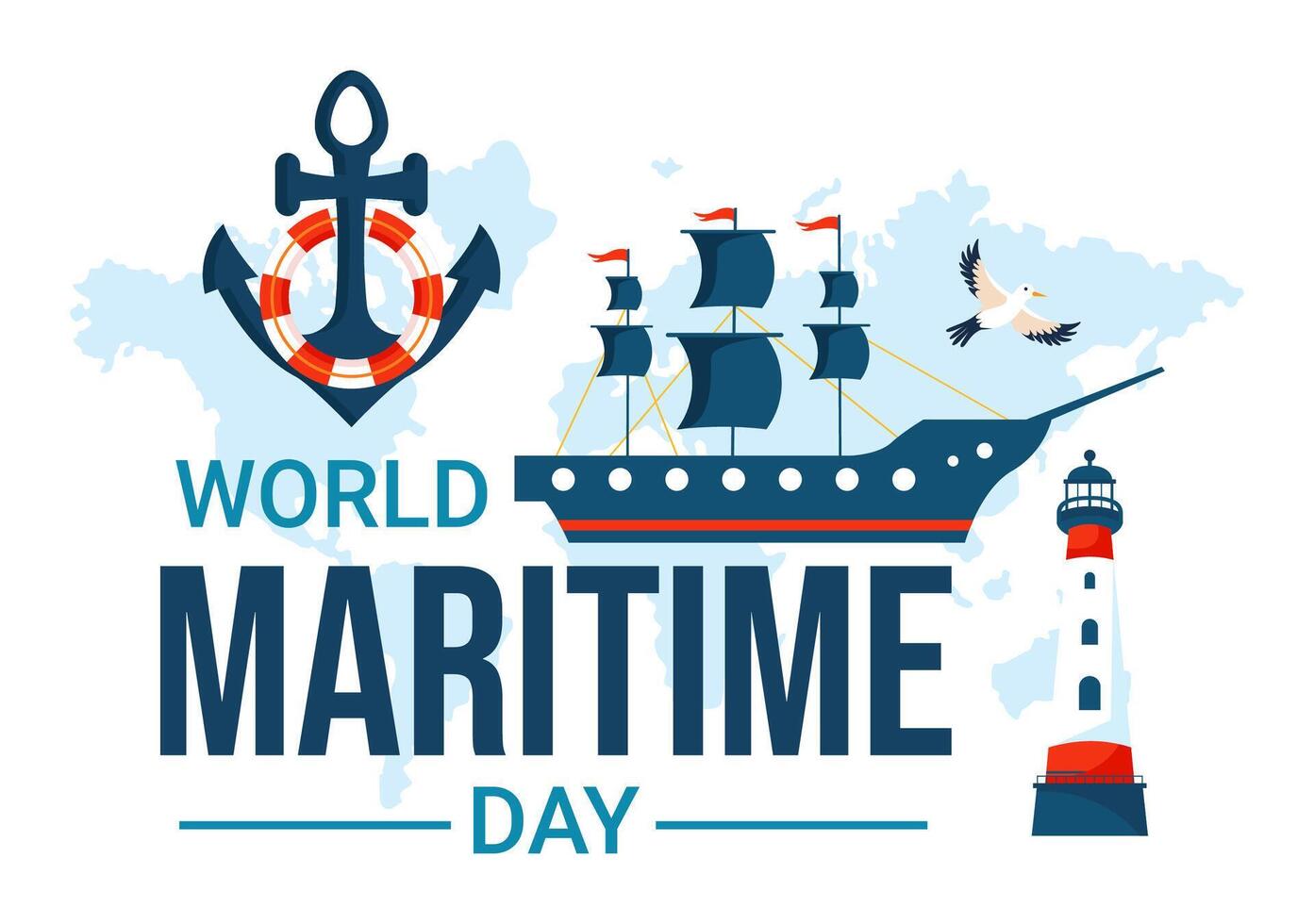 World Maritime Day Illustration with Sea and Ship for Shipping Safety, Security, and the Marine Environment in a Nautical Flat Background vector