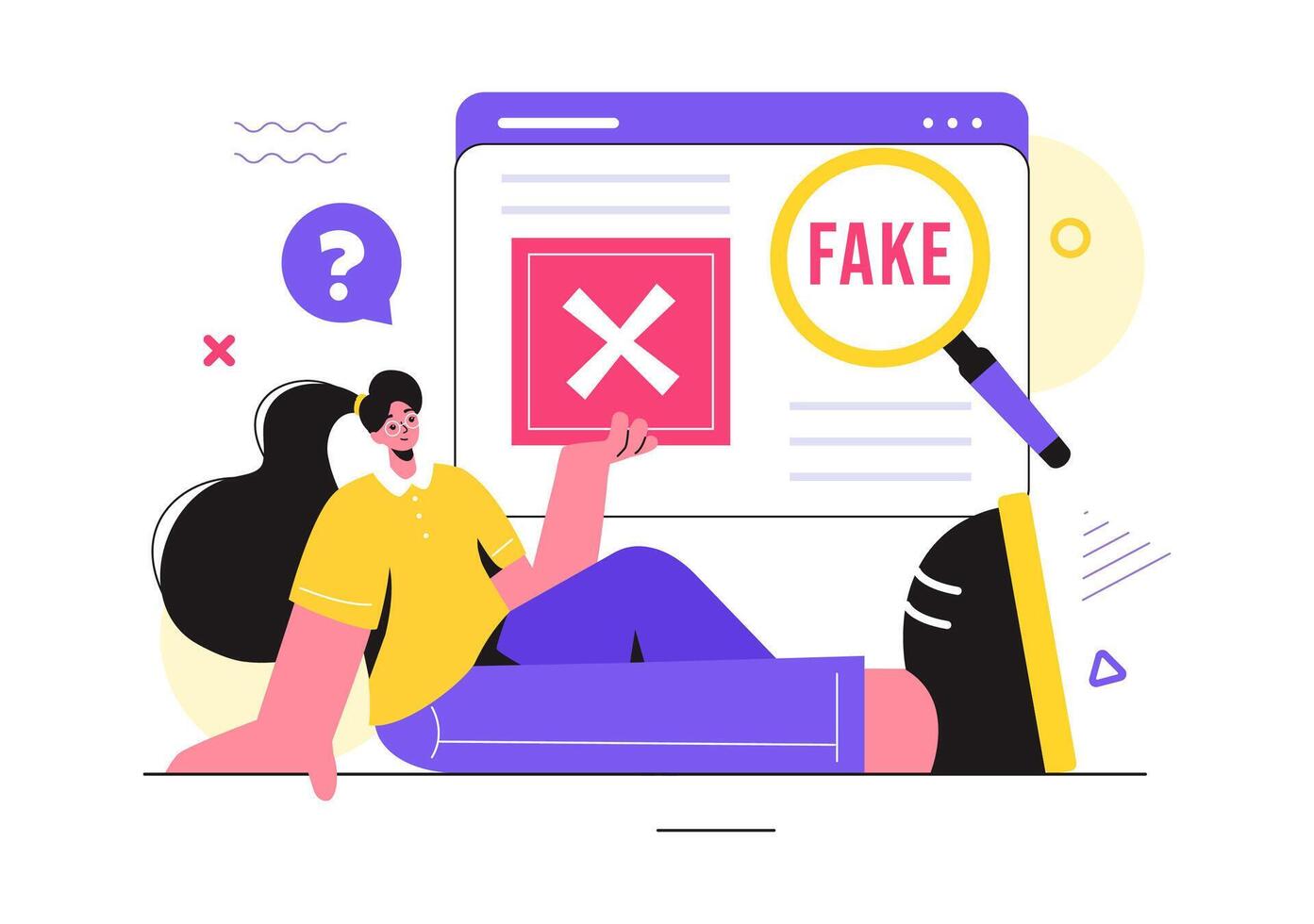 Fact or Fake Check News Illustration with Myths vs Facts for Thorough Verification and Evidence Comparison in a Flat Cartoon Style Background vector