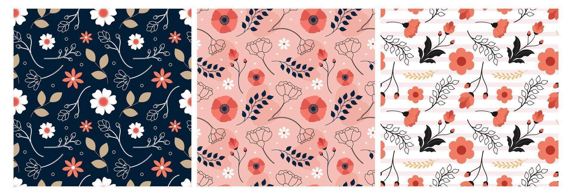 Floral Seamless Pattern Design Illustration with Blooming Branches and Leaf Flower in Hand-Drawn Cartoon Style Template vector