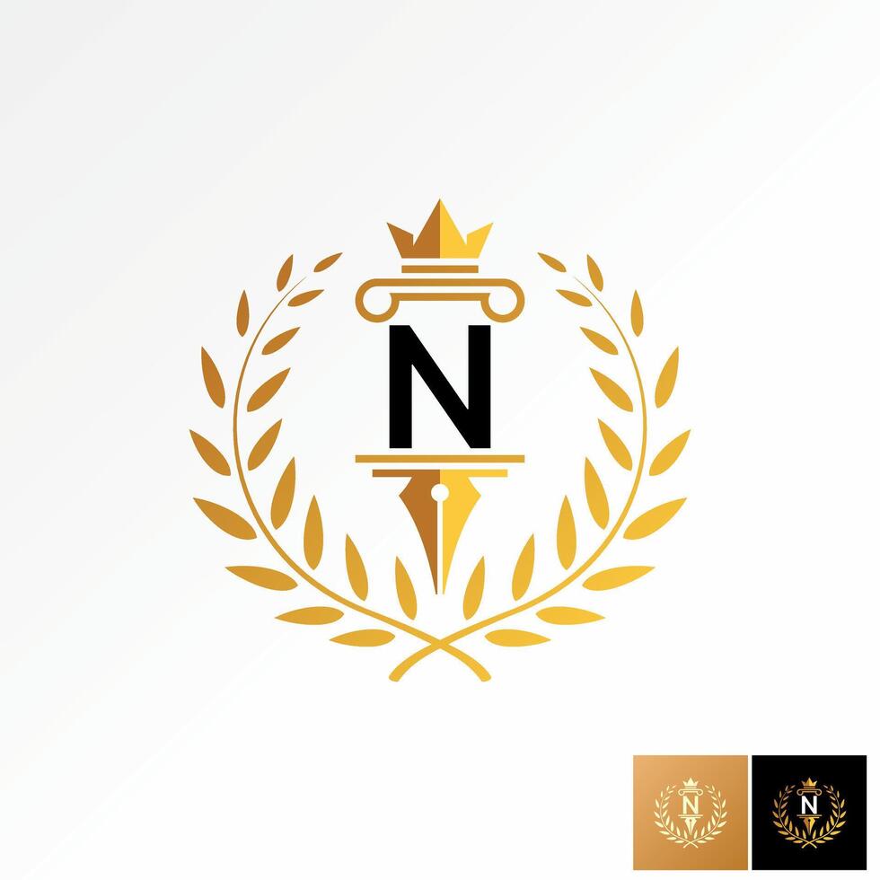 Logo design graphic concept creative premium stock initial N font pillar pen law lawyer advovate stalk leaves leaf Related to emblem badge firm vector