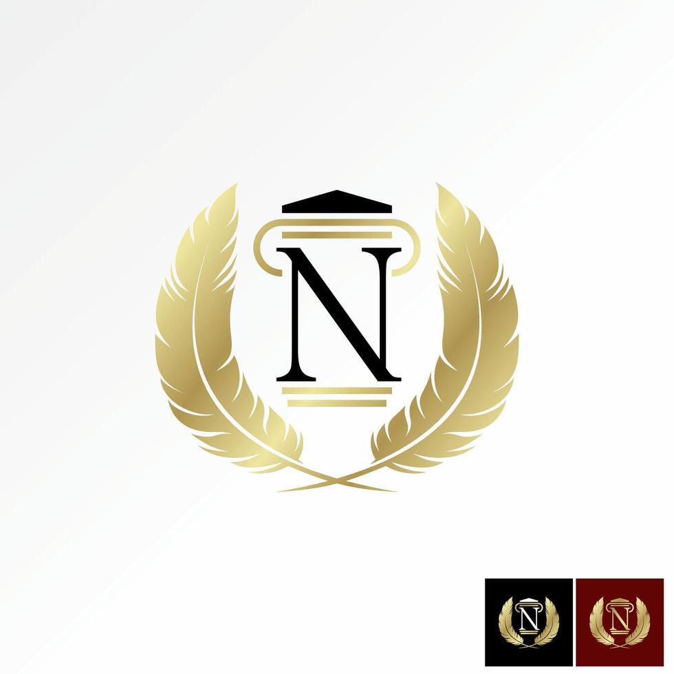 Logo design graphic concept creative premium stock initial N font pillar law lawyer legal advocate pen bird feathers. Related emblem badge firm vector