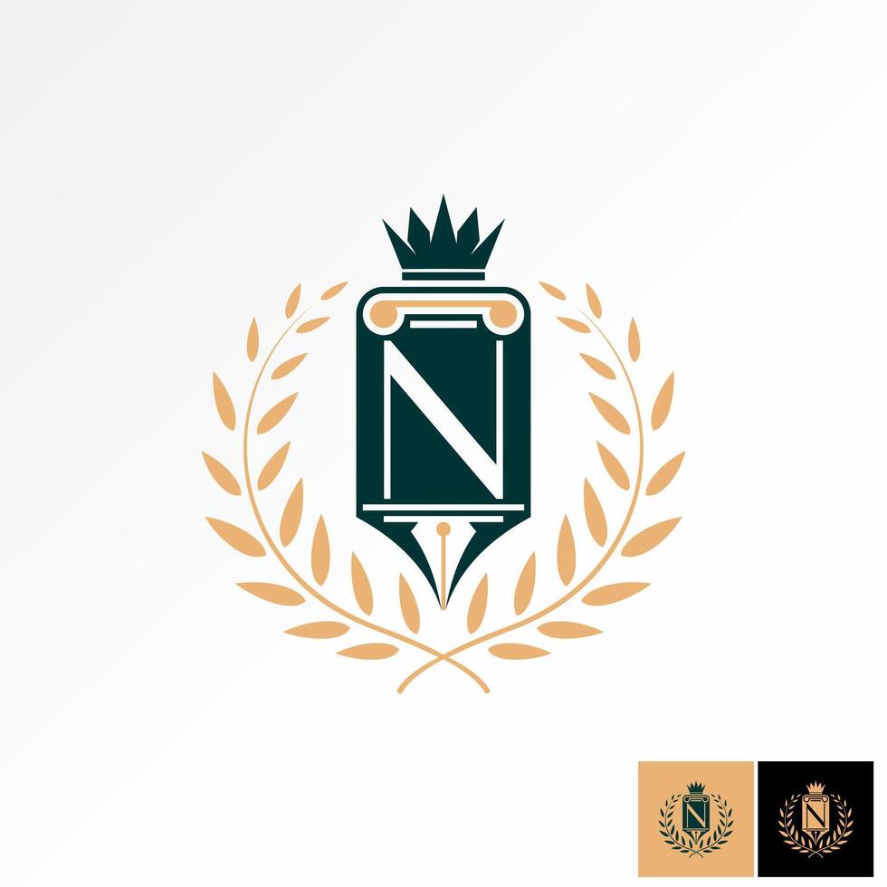 Logo design graphic concept creative premium stock initial N font pen pillar law lawyer advocate stalk leaves leaf Related to emblem badge firm vector