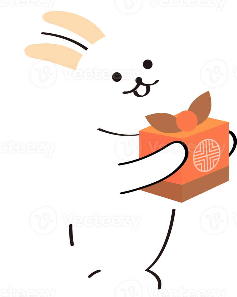 a cute moon rabbit hold a gift box png