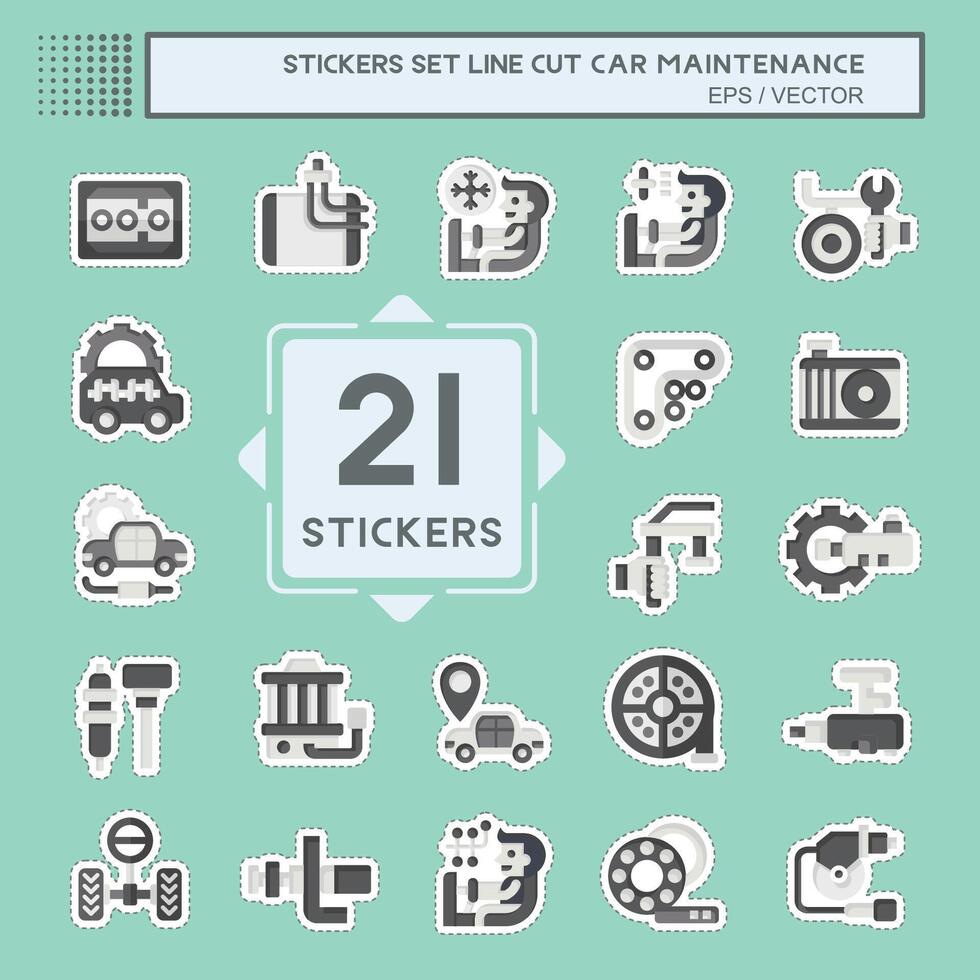 Sticker line cut Set Car Maintenance. related to Automotive symbol. simple illustration vector