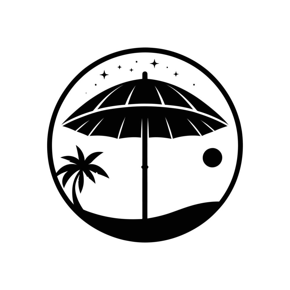 Summer Vacation Silhouette Beach Umbrella, Deck Chair, and Travel Suitcase, Plam tree vector