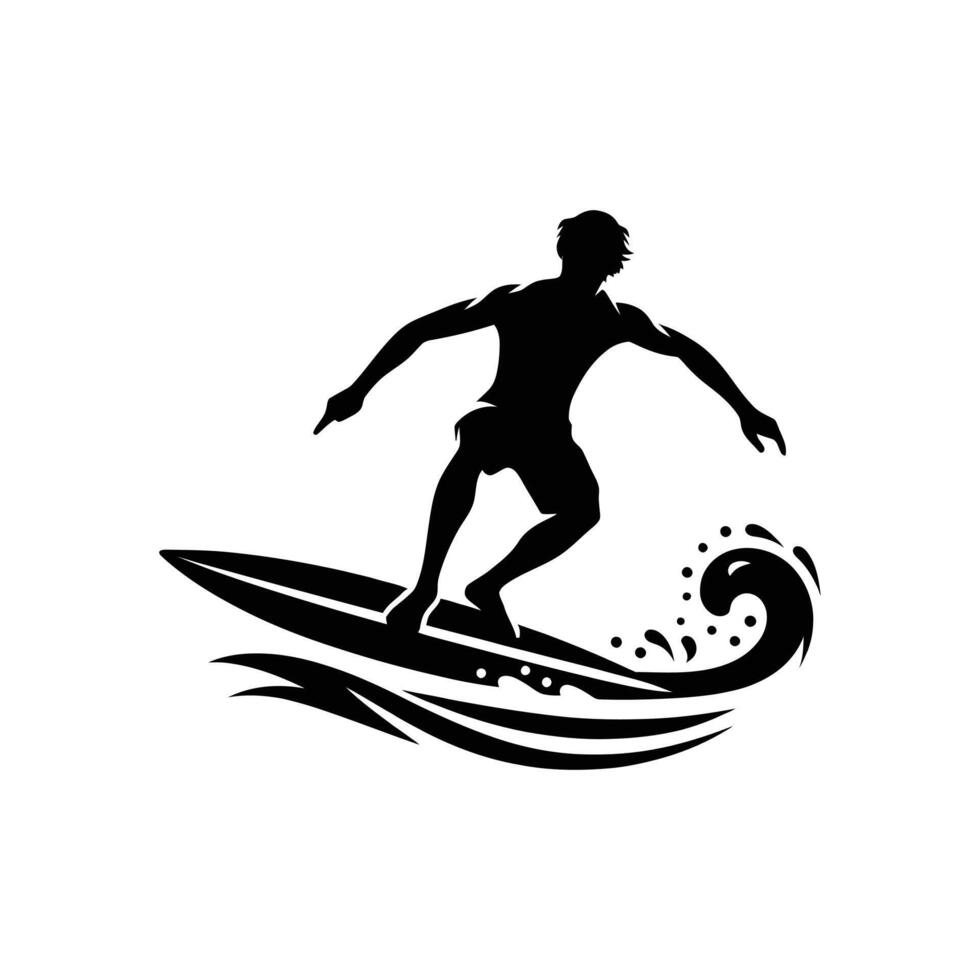 Detailed Art of a Surfer Riding the Waves - Black and White Silhouette of a Man Surfing vector