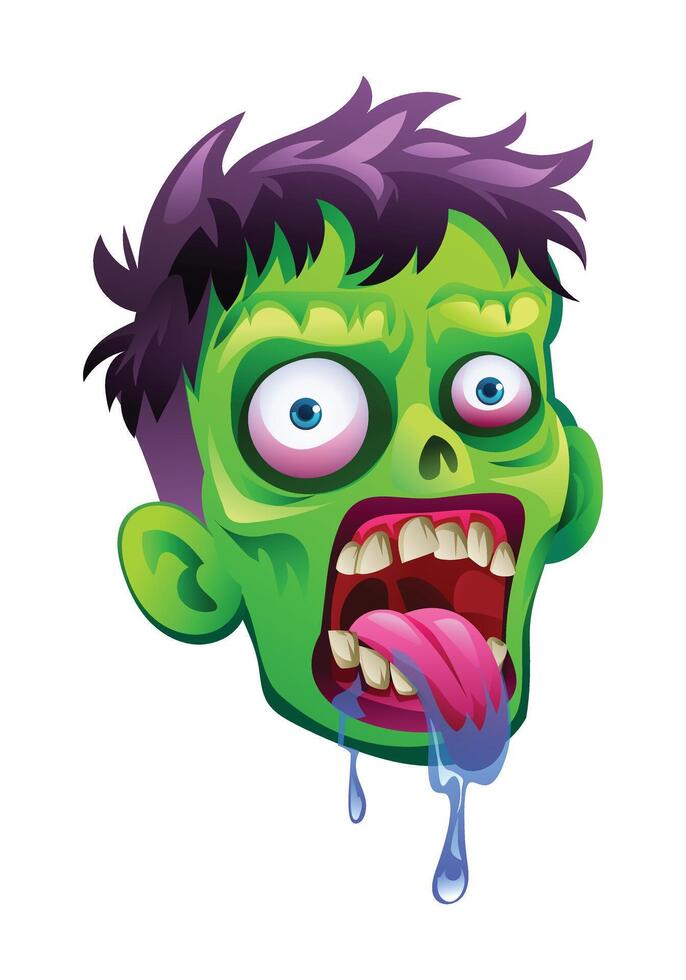 Zombie head with drooling mouth. cartoon illustration isolated on white background vector