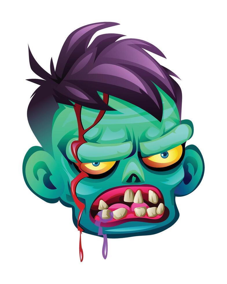 Zombie head cartoon illustration. Halloween isolated on white background vector