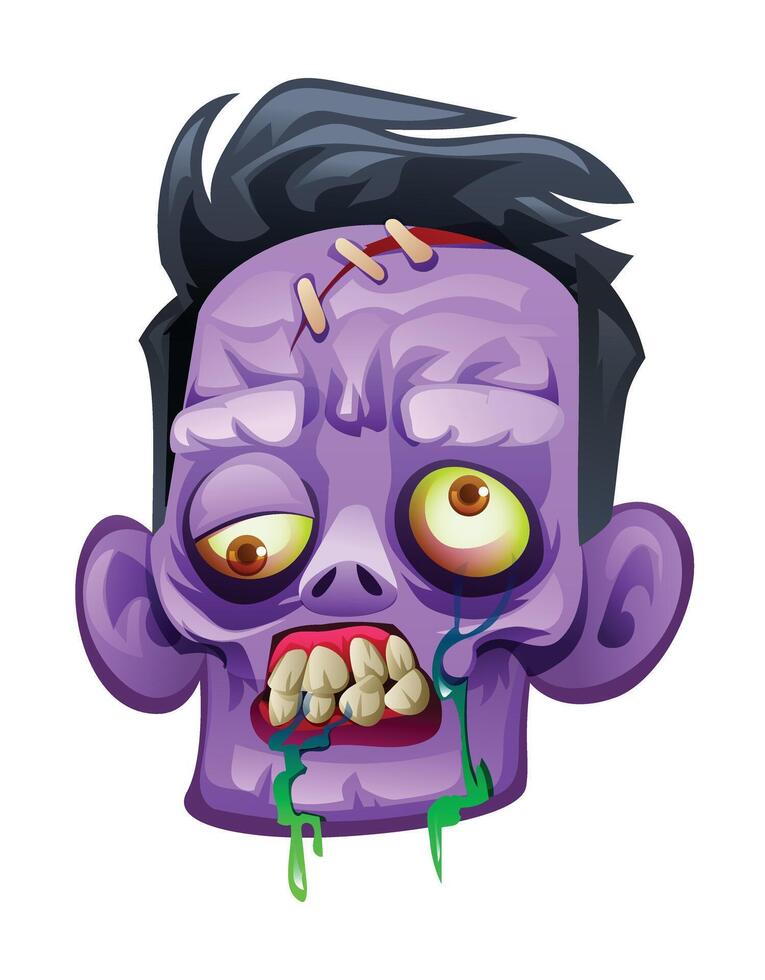 Spooky zombie head cartoon illustration. Halloween isolated on white background vector