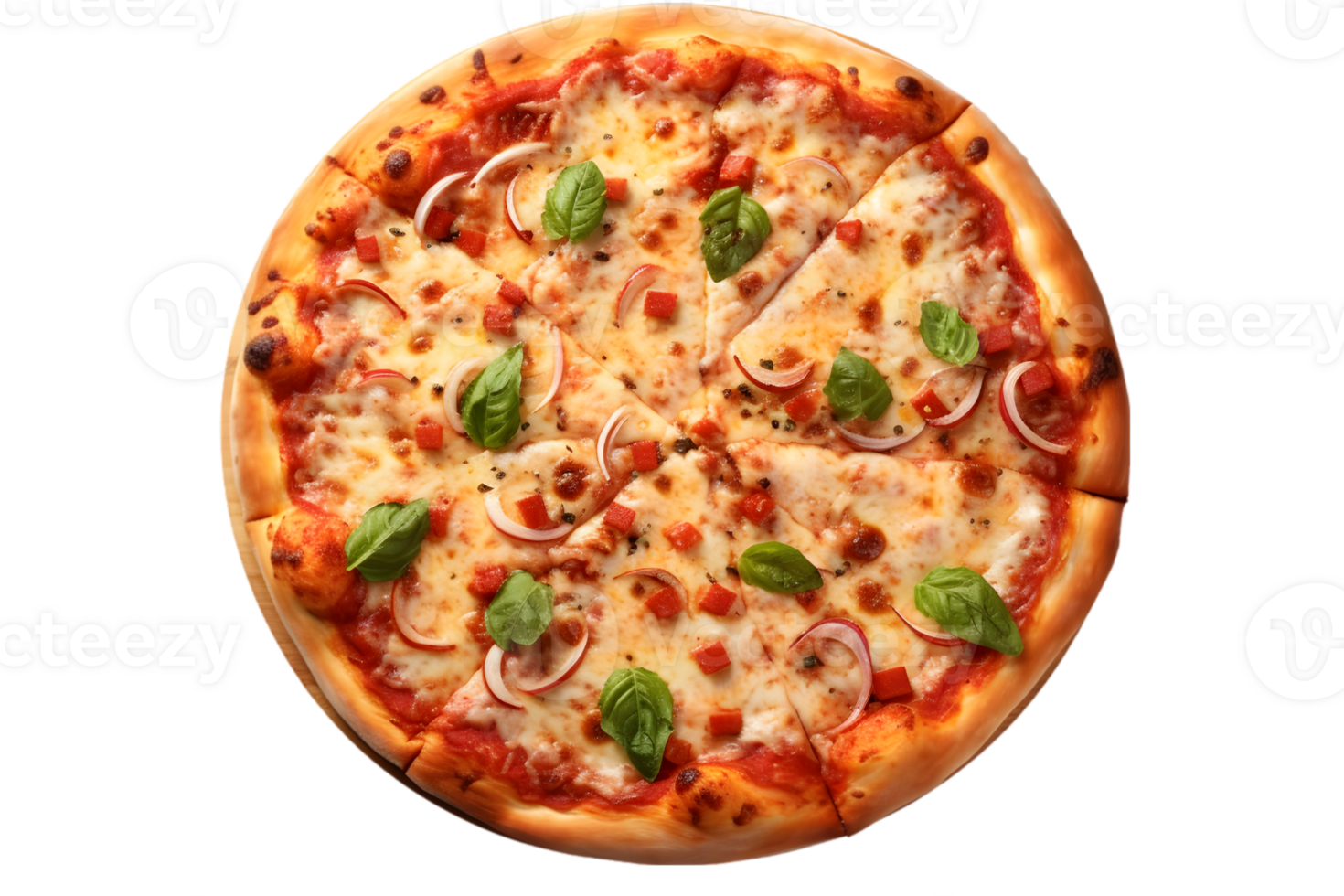 Pizza with bacon, mozzarella and tomato on transparent background png