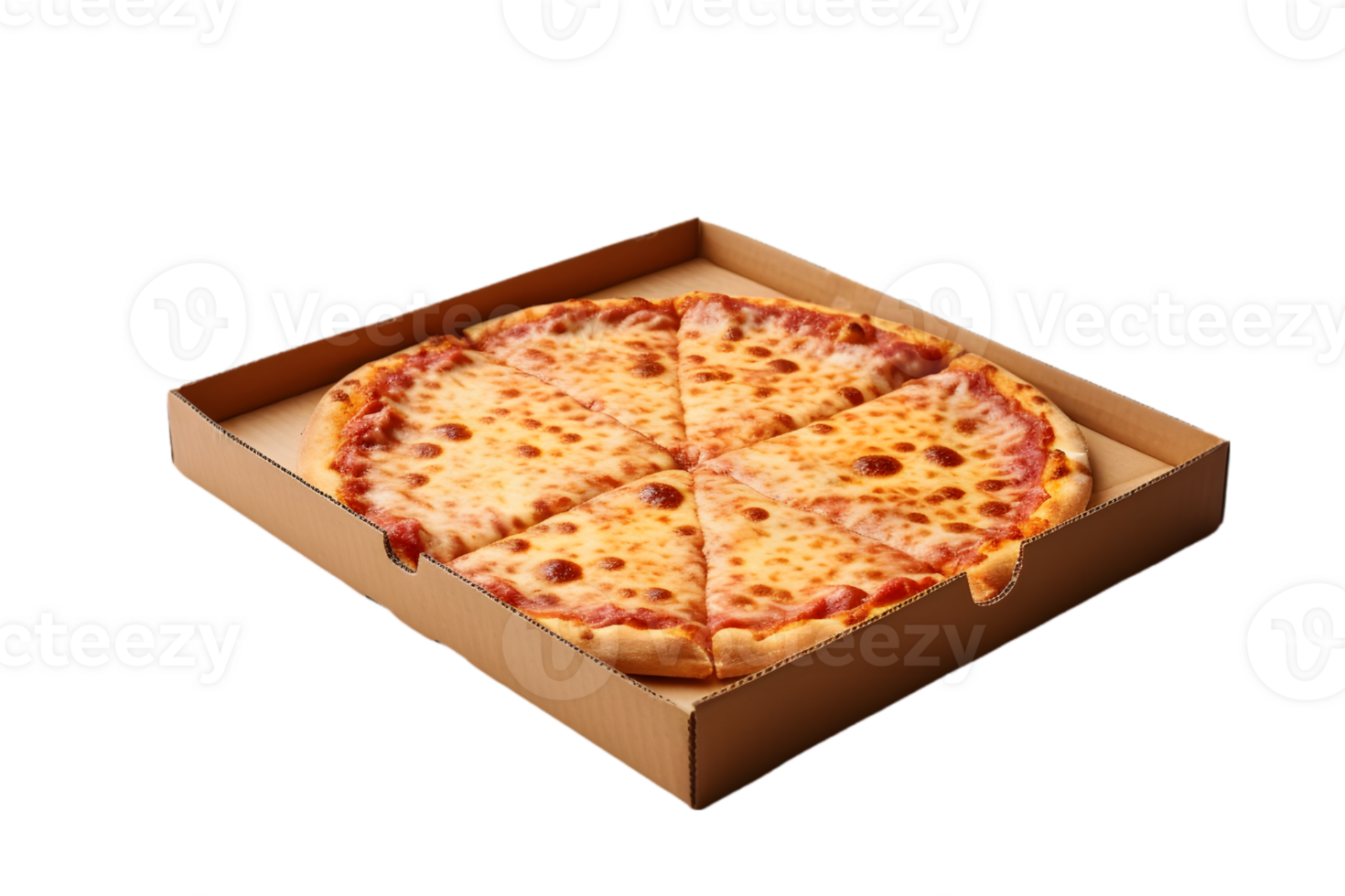 Pizza in a cardboard box on transparent background png