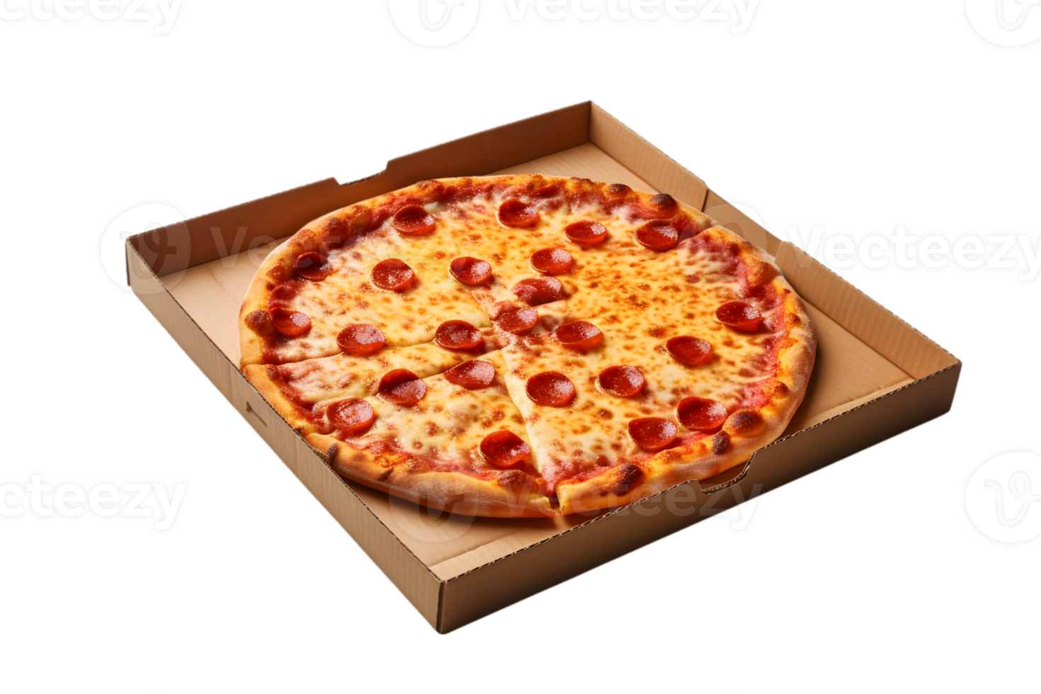 Pizza in a cardboard box on transparent background png