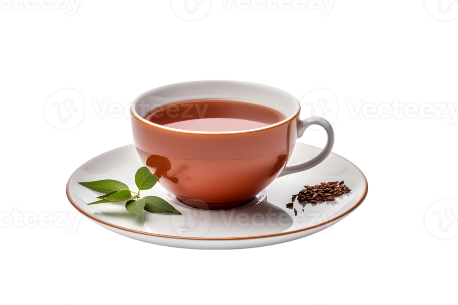 Cup of green tea with dry tea leaves on transparent background png