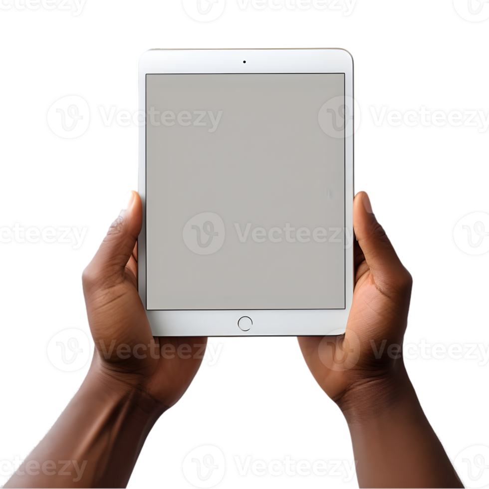 Female hands holding digital tablet with blank screen on transparent background png