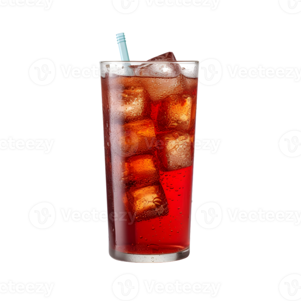 Glass of cola with ice cubes on transparent background png