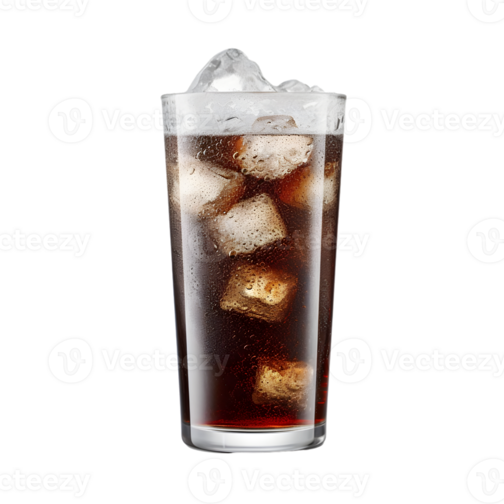 Glass of cola with ice cubes on transparent background png