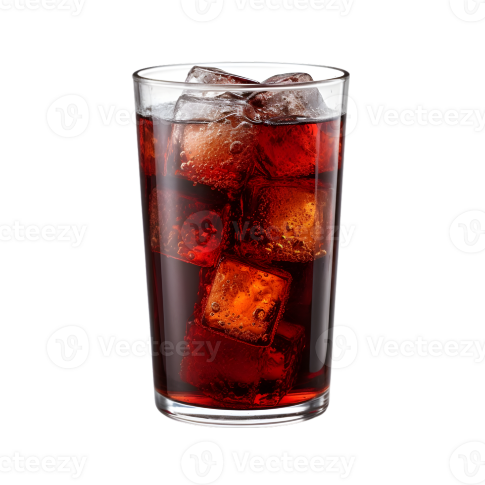 Glass of cola with ice cubes on transparent background png