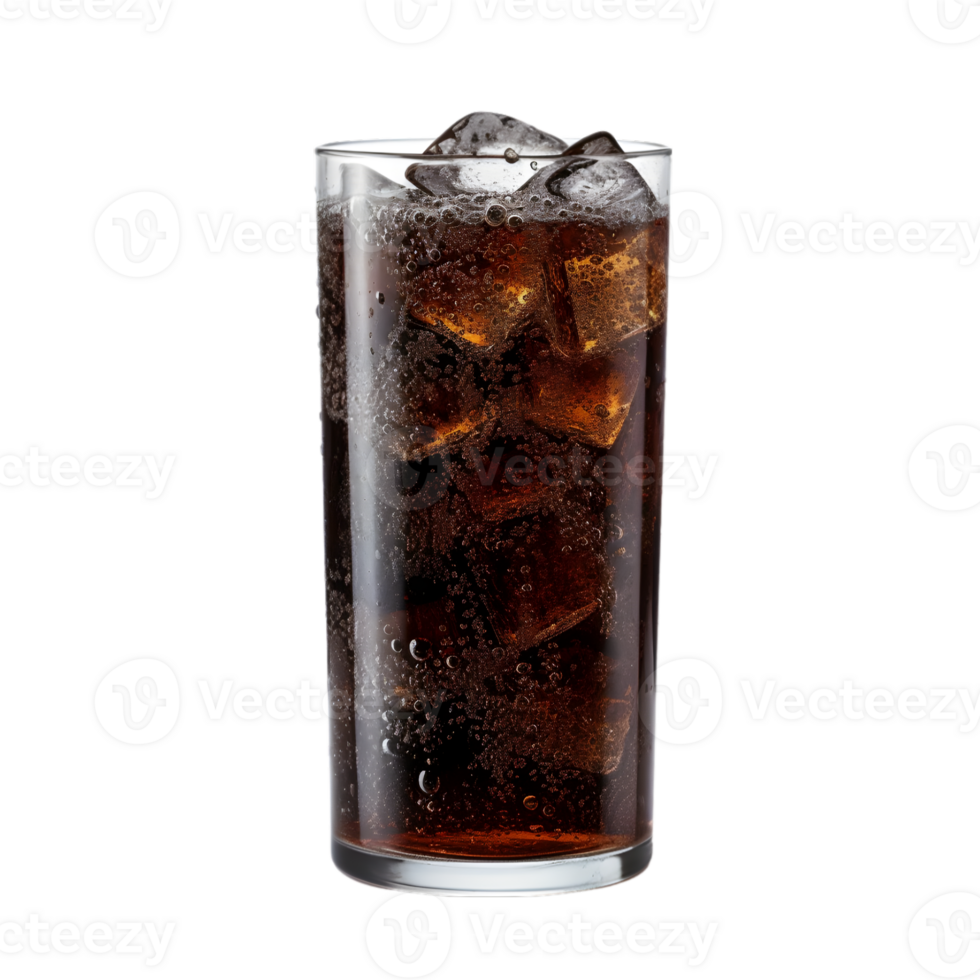 Glass of cola with ice cubes on transparent background png