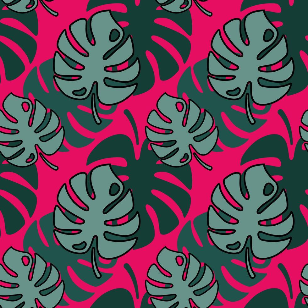 Monstera leaves seamless pattern, fabric, textile texture. Tropical pattern. Floral illustration. Bikini cloth design vector