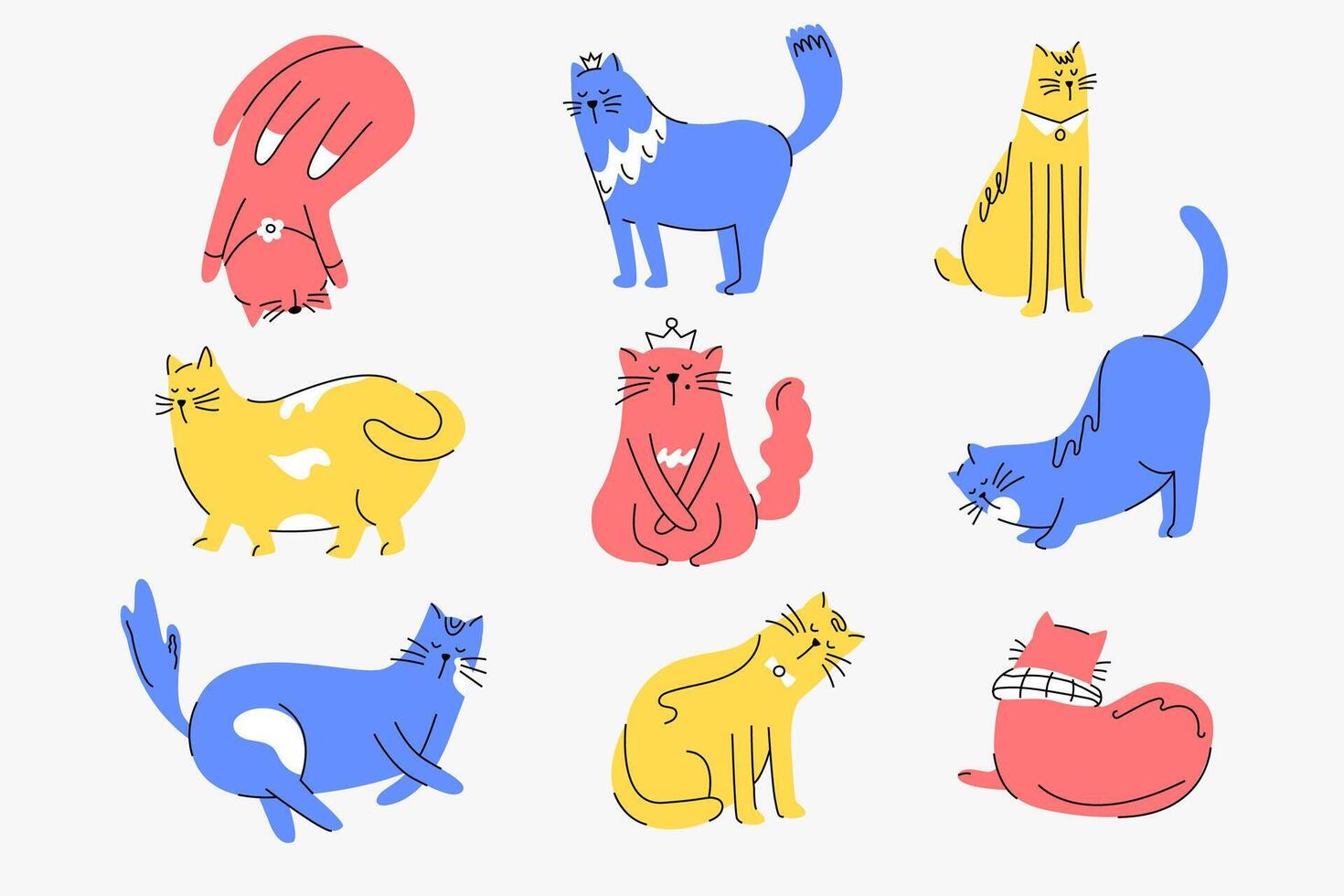 Hand drawn funny and cute cat collection vector