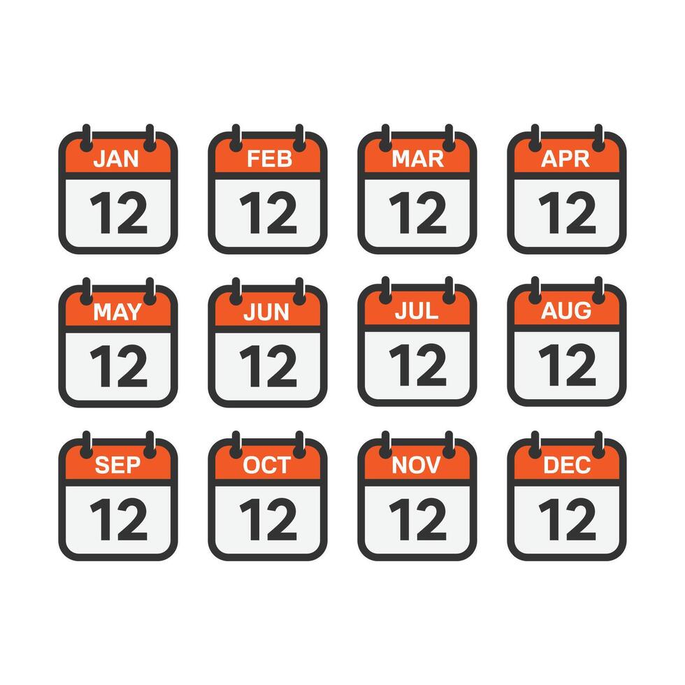 Calendar months icon set isolated illustration. vector