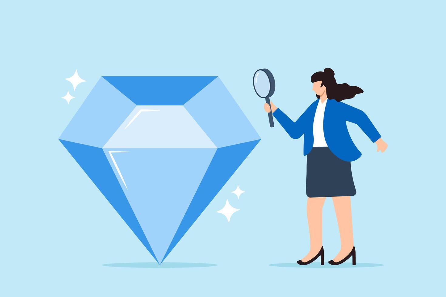 Recruiter examining diamond under magnifying glass finding gem among candidates detailed scrutiny exceptional talent precious hires vector