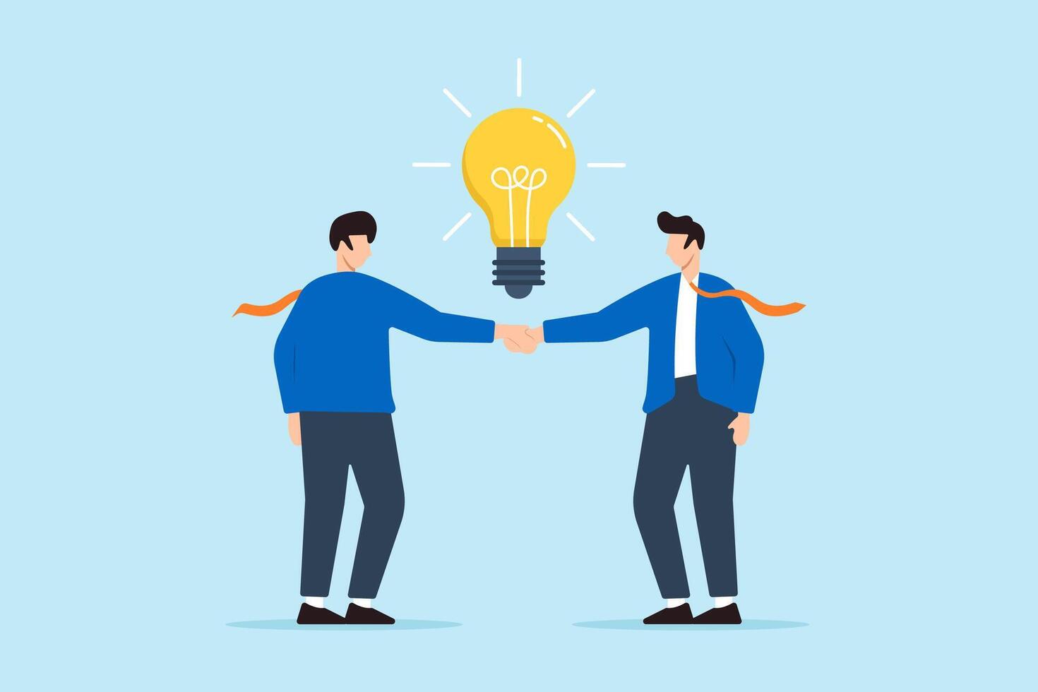 Two businessman handshake with glowing light bulb concept innovation collaboration and creative partnerships vector