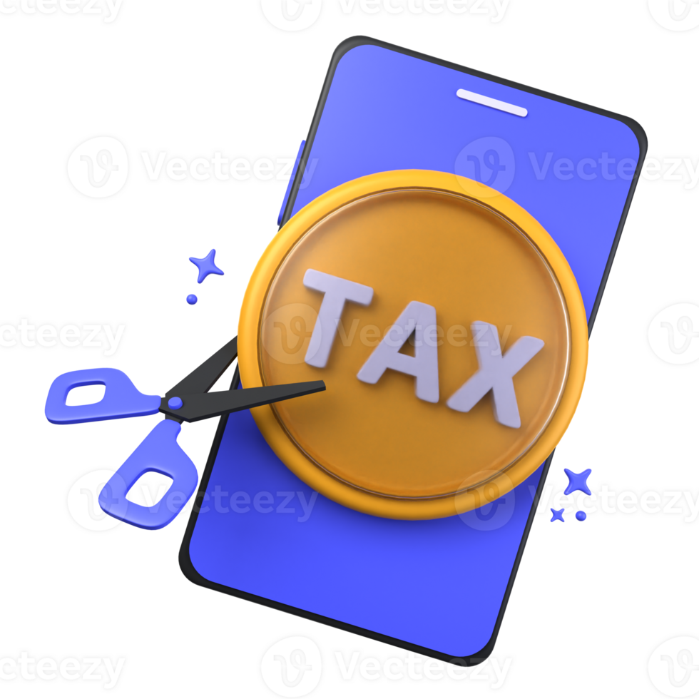 tax cut of 3d illustration. mobile phone, scissors. Tax 3D Concept. 3d render png