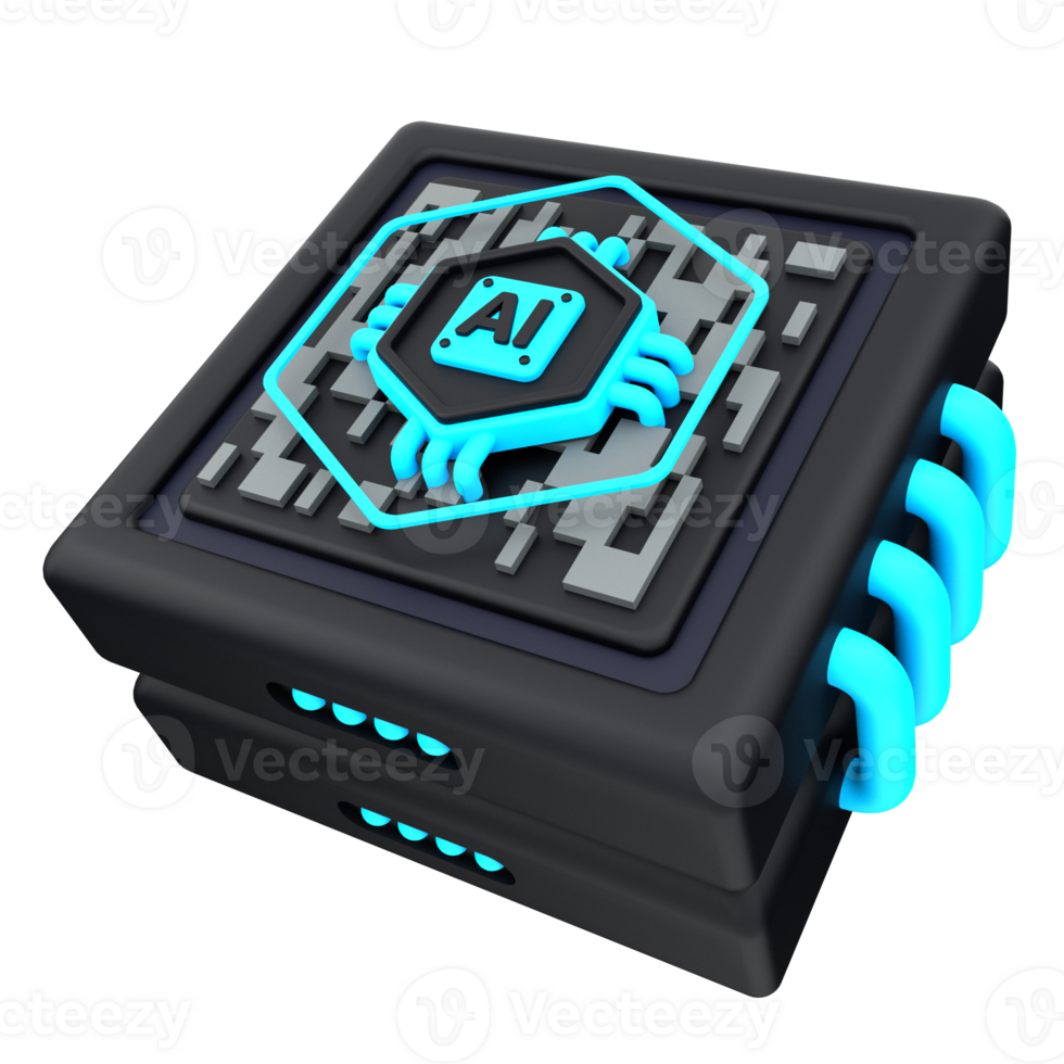 3d minimal artificial intelligence concept. Artificial Intelligence Server. AI chip with data server. 3d illustration png