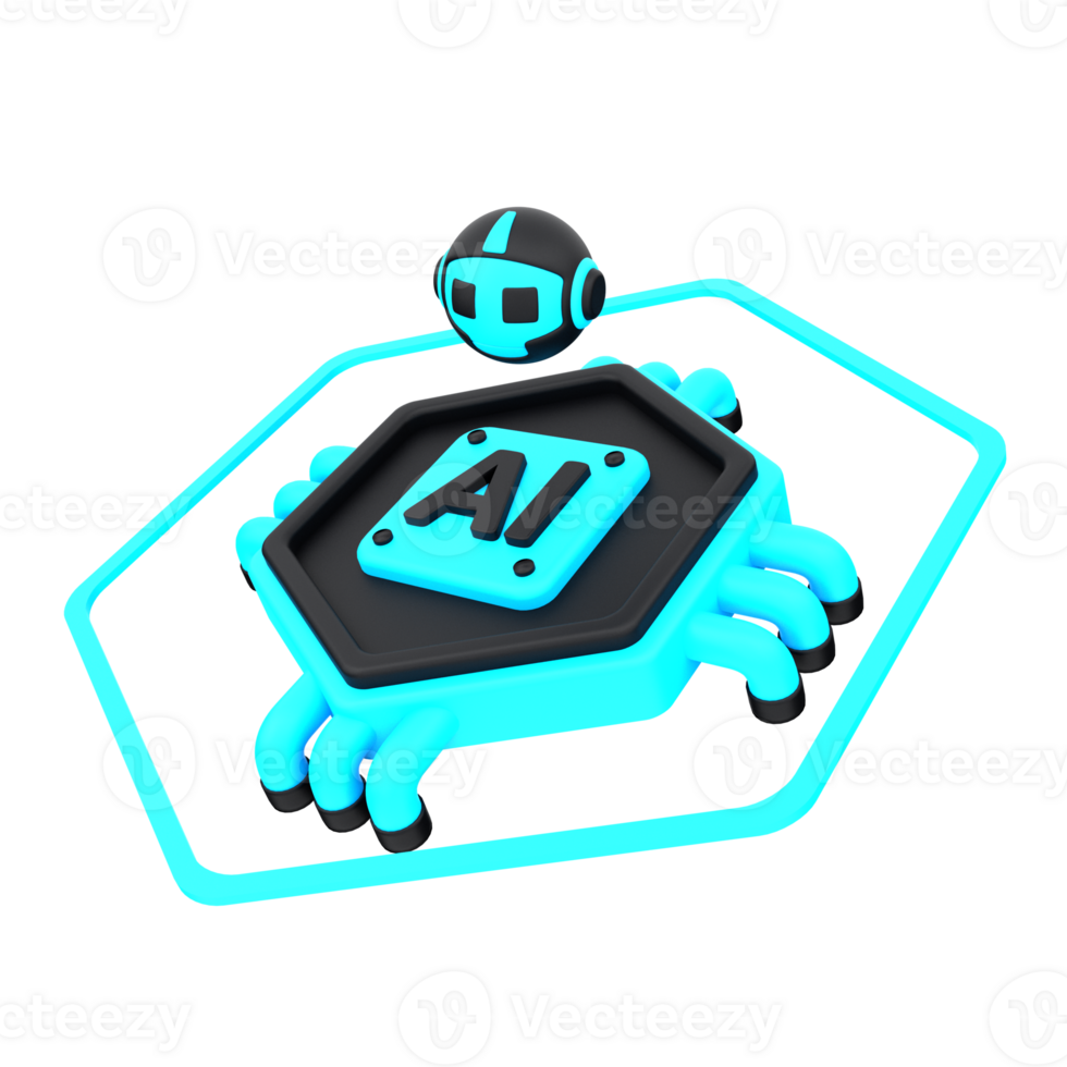 3d minimal artificial intelligence concept. Artificial Intelligence Robot Chip. AI chip with a robotic head. 3d illustration png