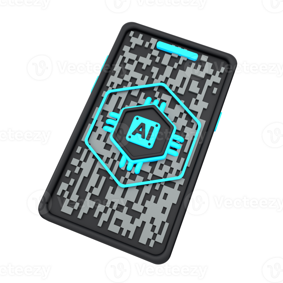 3d minimal artificial intelligence concept. Artificial Intelligence Smartphone. AI chip with smart phone and digital data. 3d illustration png