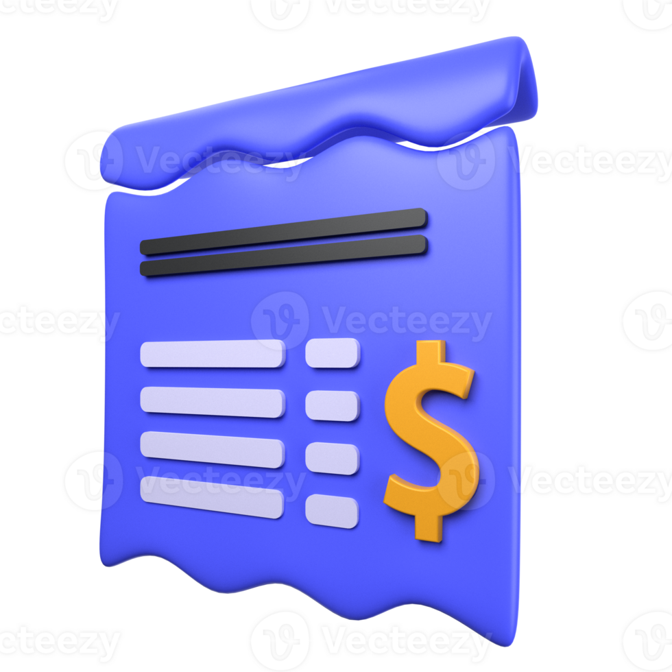 Bill of 3d illustration. blue paper. payment transaction 3D concept. 3d illustration png