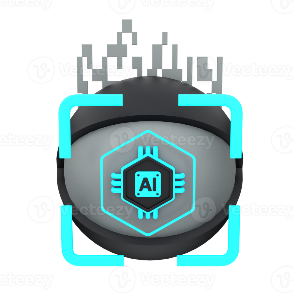 3d minimal artificial intelligence concept. Artificial Intelligence Eye Scanner. AI chip with eyeball and data scanner. 3d illustration png