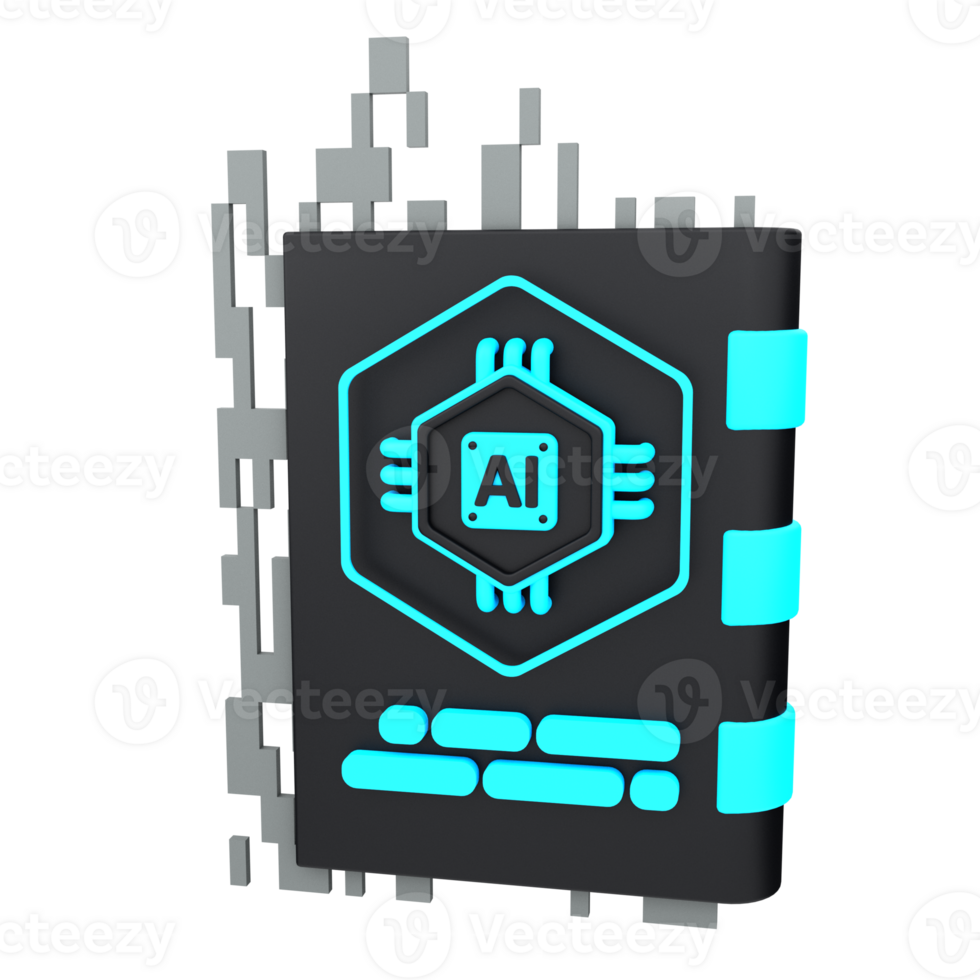 3d minimal artificial intelligence concept. Artificial Intelligence Book. AI chips with books. 3d illustration png